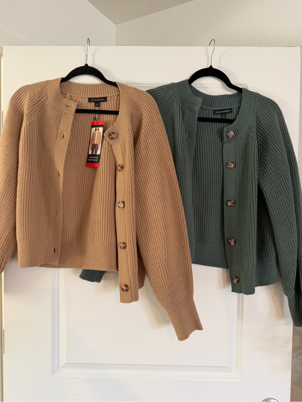 Banana Republic Rib-Knit Cardigan Sweater - Camel & Forest Green